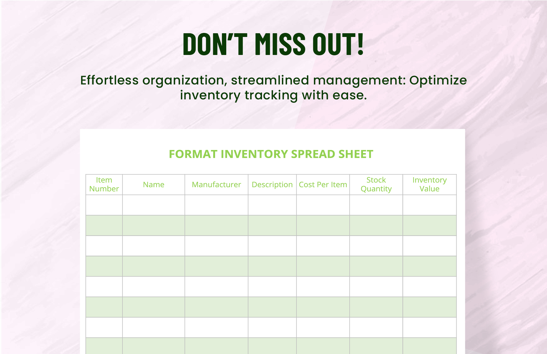 Format Inventory Spreadsheet Template