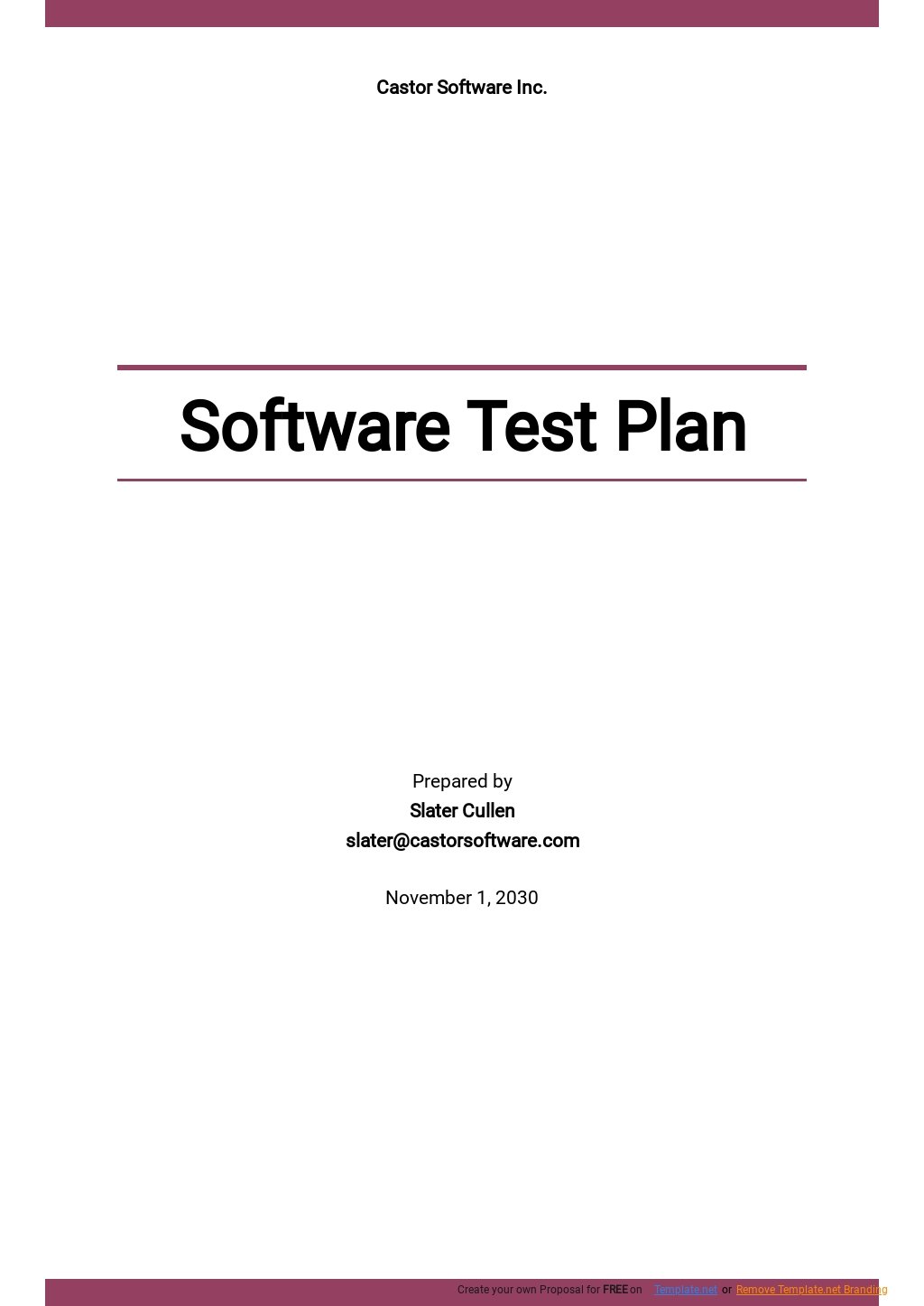 Free Simple Software Test Plan Template