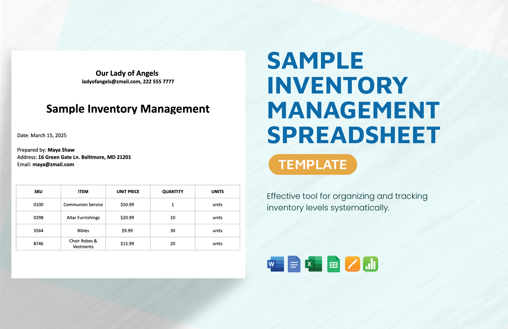 Sample Inventory Management Spreadsheet Template