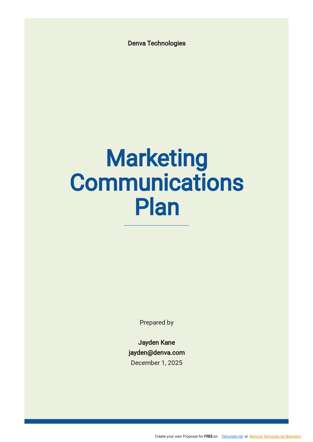 Free Sample Marketing Communications Plan Template