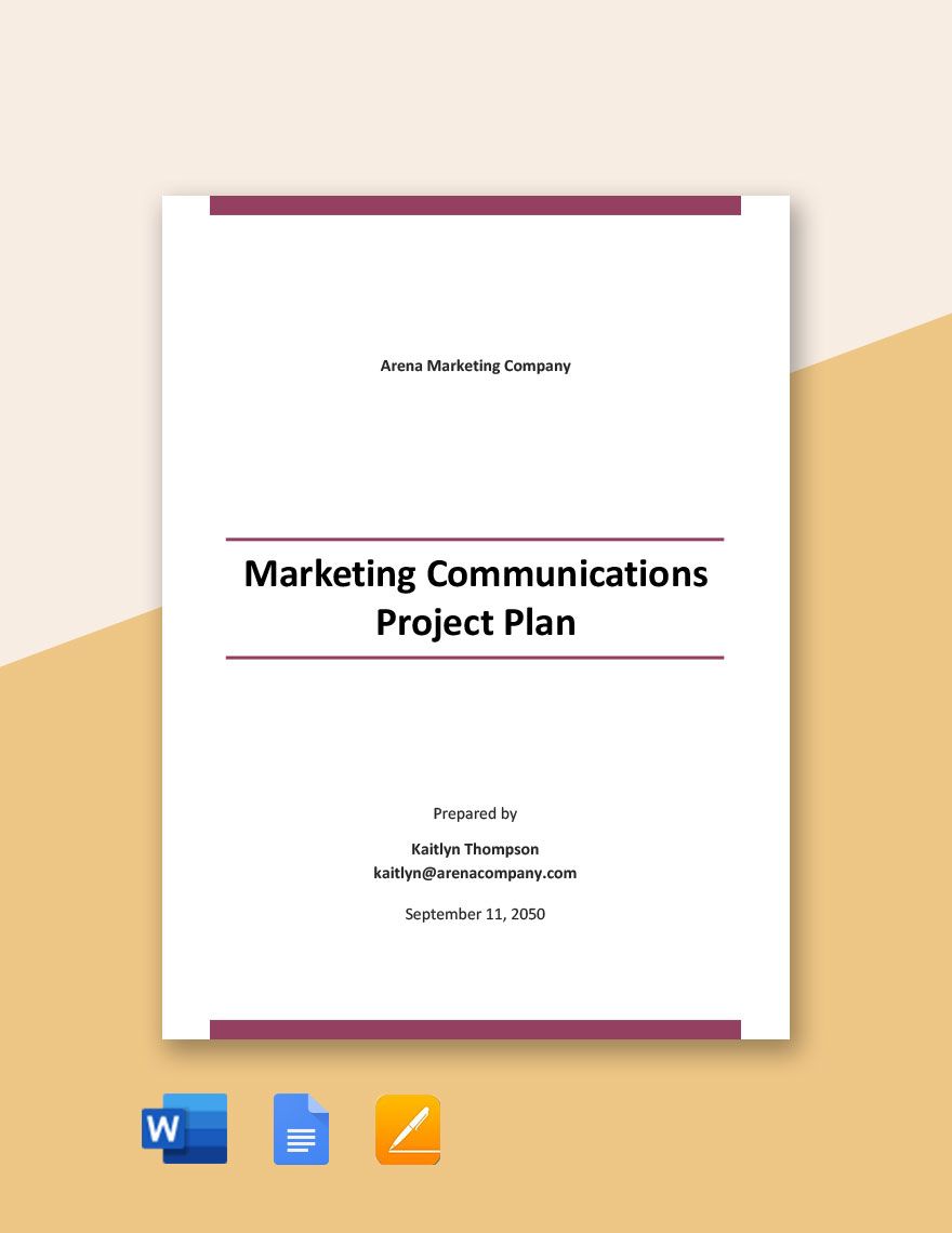 Marketing Communications Project Plan Template in Word, Google Docs, Apple Pages