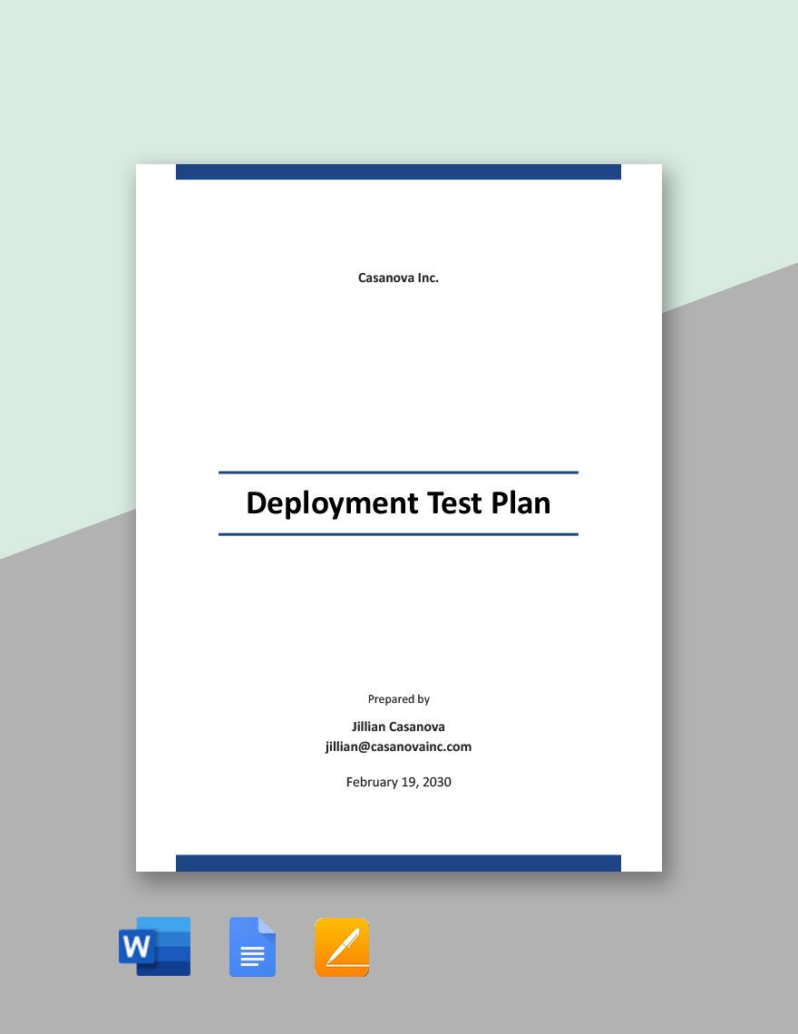 Deployment Test Plan Template in Word, Google Docs, Apple Pages