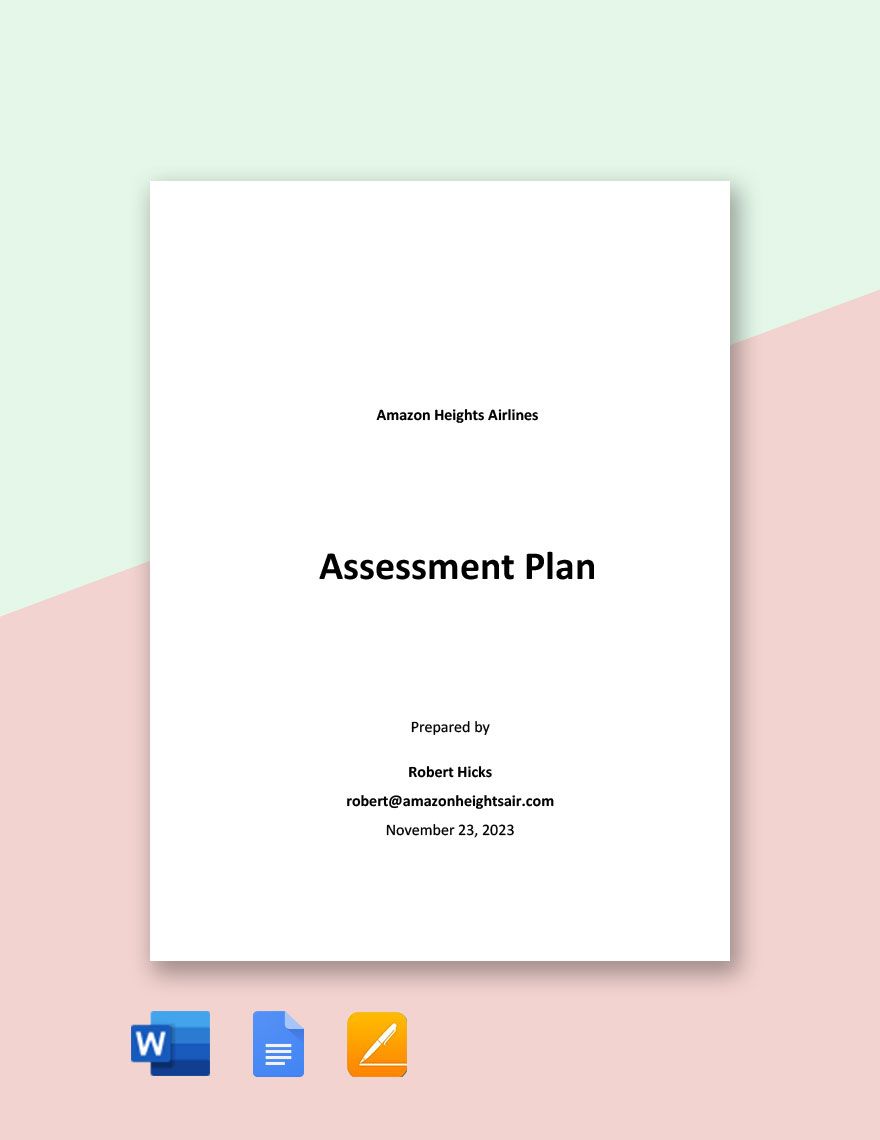 Assessment Plan Template in Word, Google Docs, Apple Pages