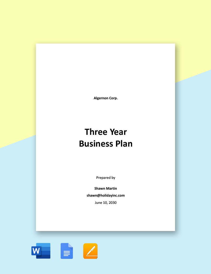 Simple 3 Year Business Plan Template