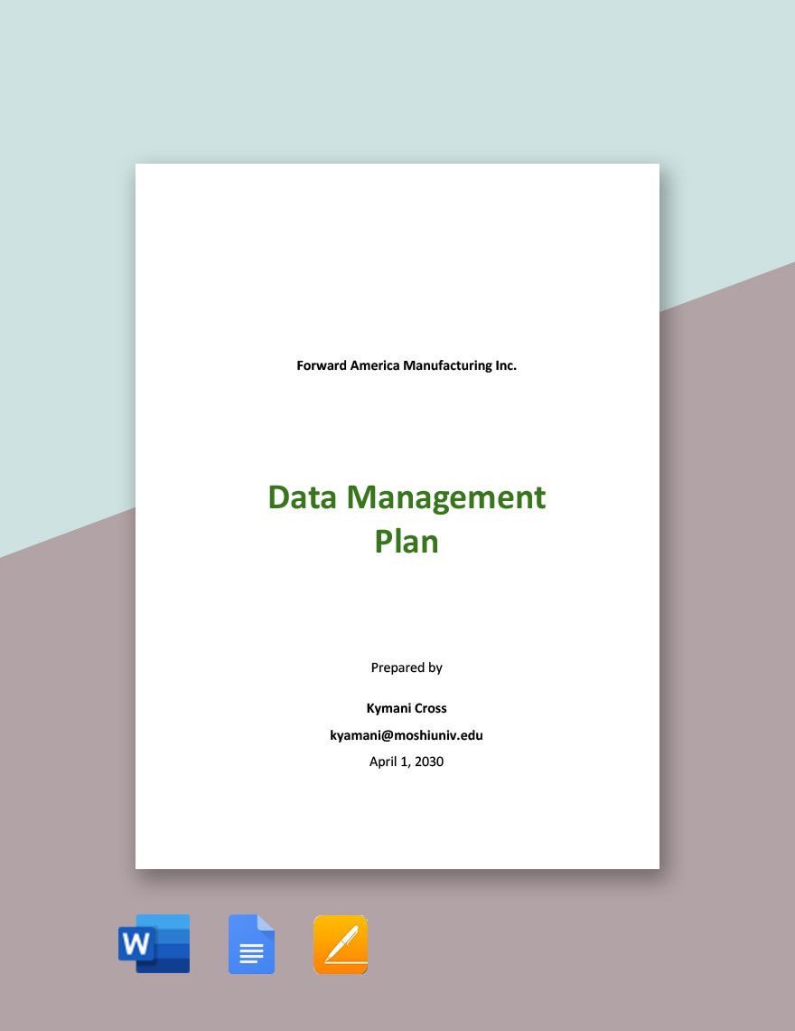 Simple Data Management Plan Template