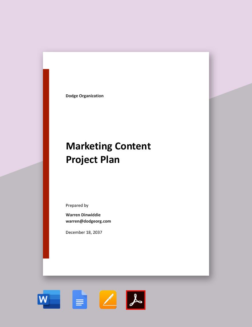 Marketing Content Project Plan Template in Word, Google Docs, PDF, Apple Pages