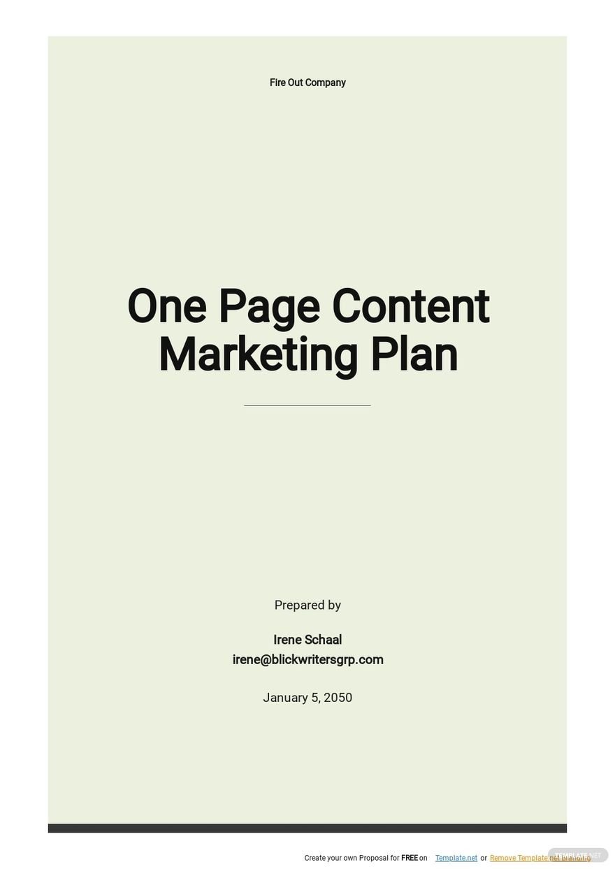 Free One Page Content Marketing Plan Template