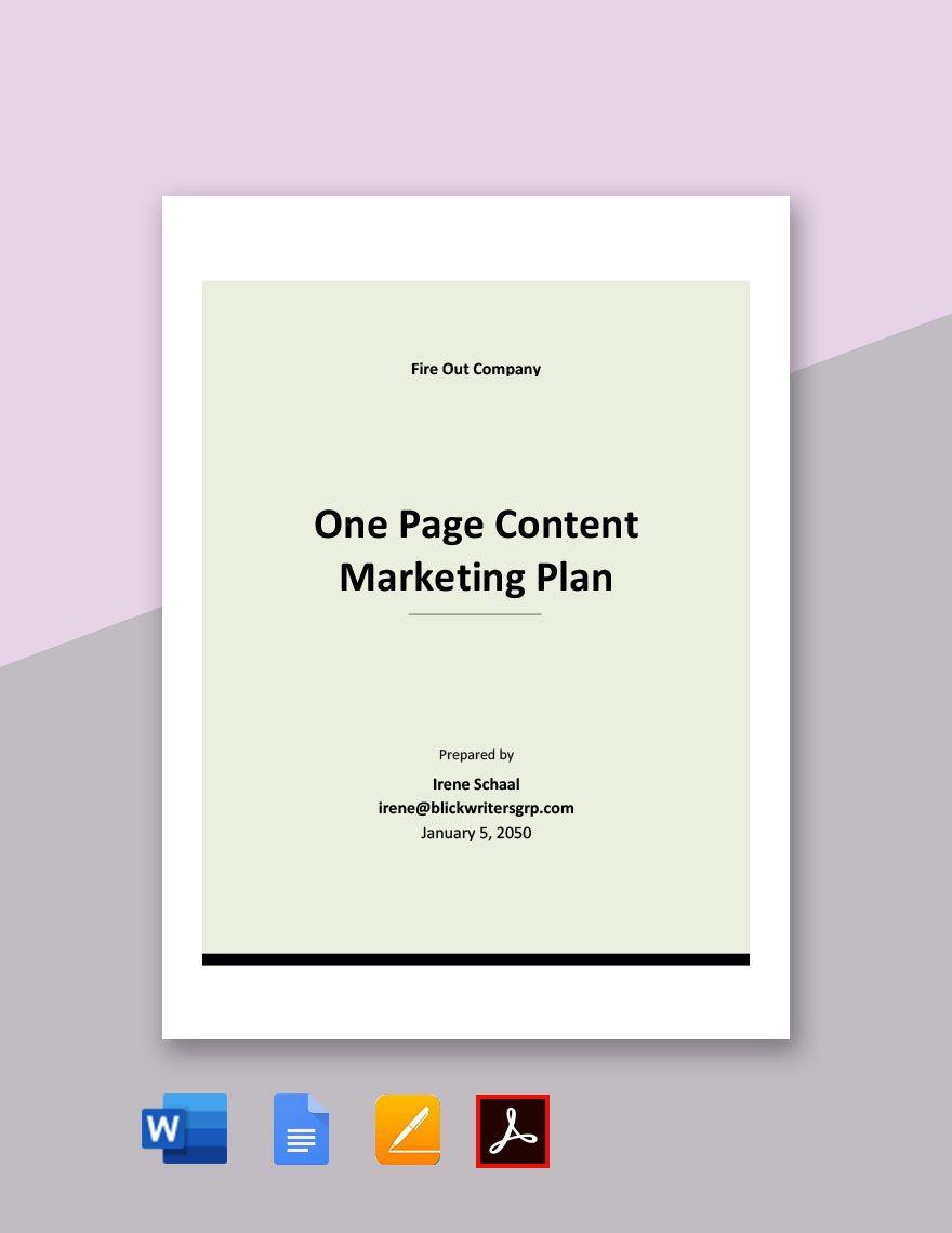 One Page Sample Content Marketing Plan Template