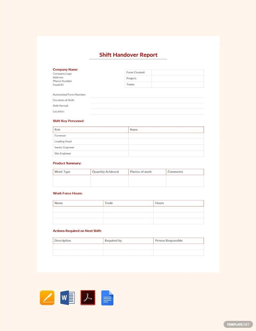 Shift Handover Report Template Download in Word, Google Docs, PDF, Apple Pages, Adobe XD