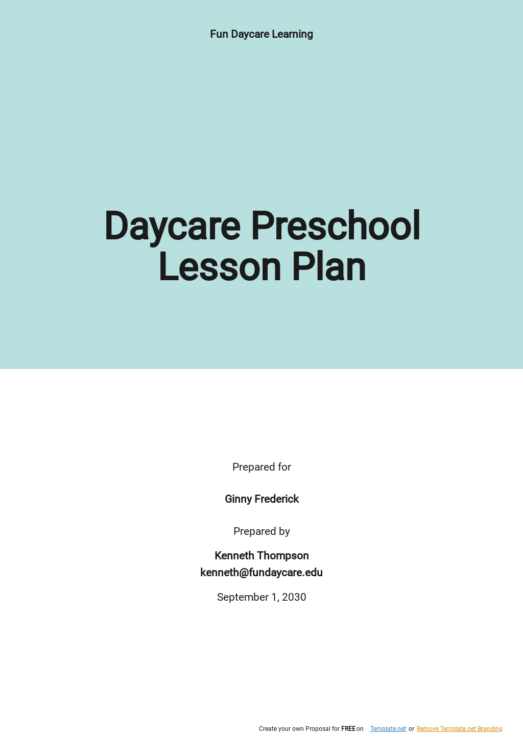 Daycare Preschool Lesson Plan Template