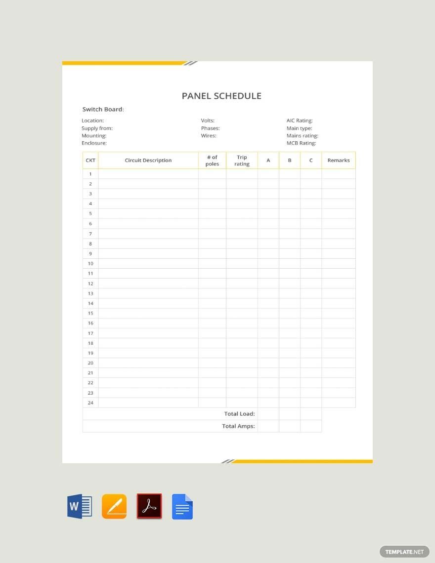 Panel Schedule Template In PDF FREE Download Template