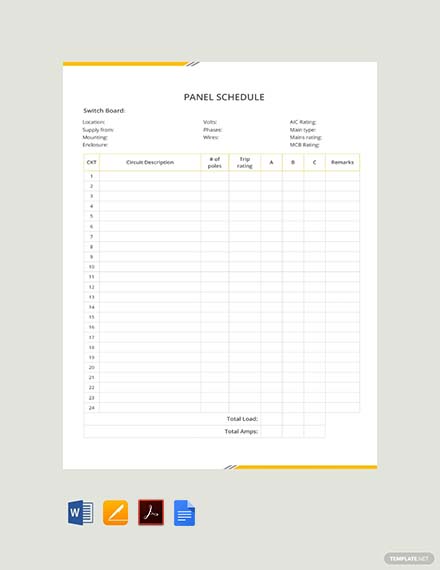 FREE Electrical Panel Schedule Template - PDF | Word (DOC ...