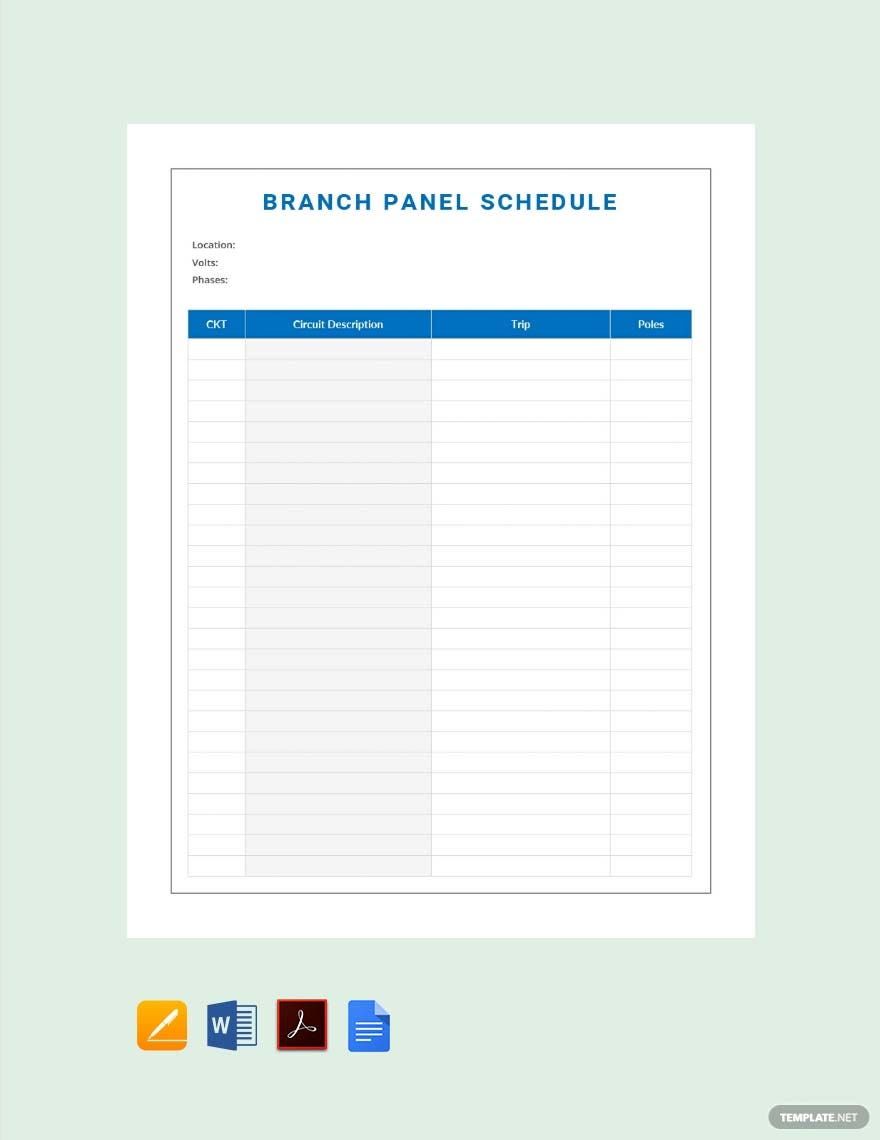 Branch Panel Schedule Template