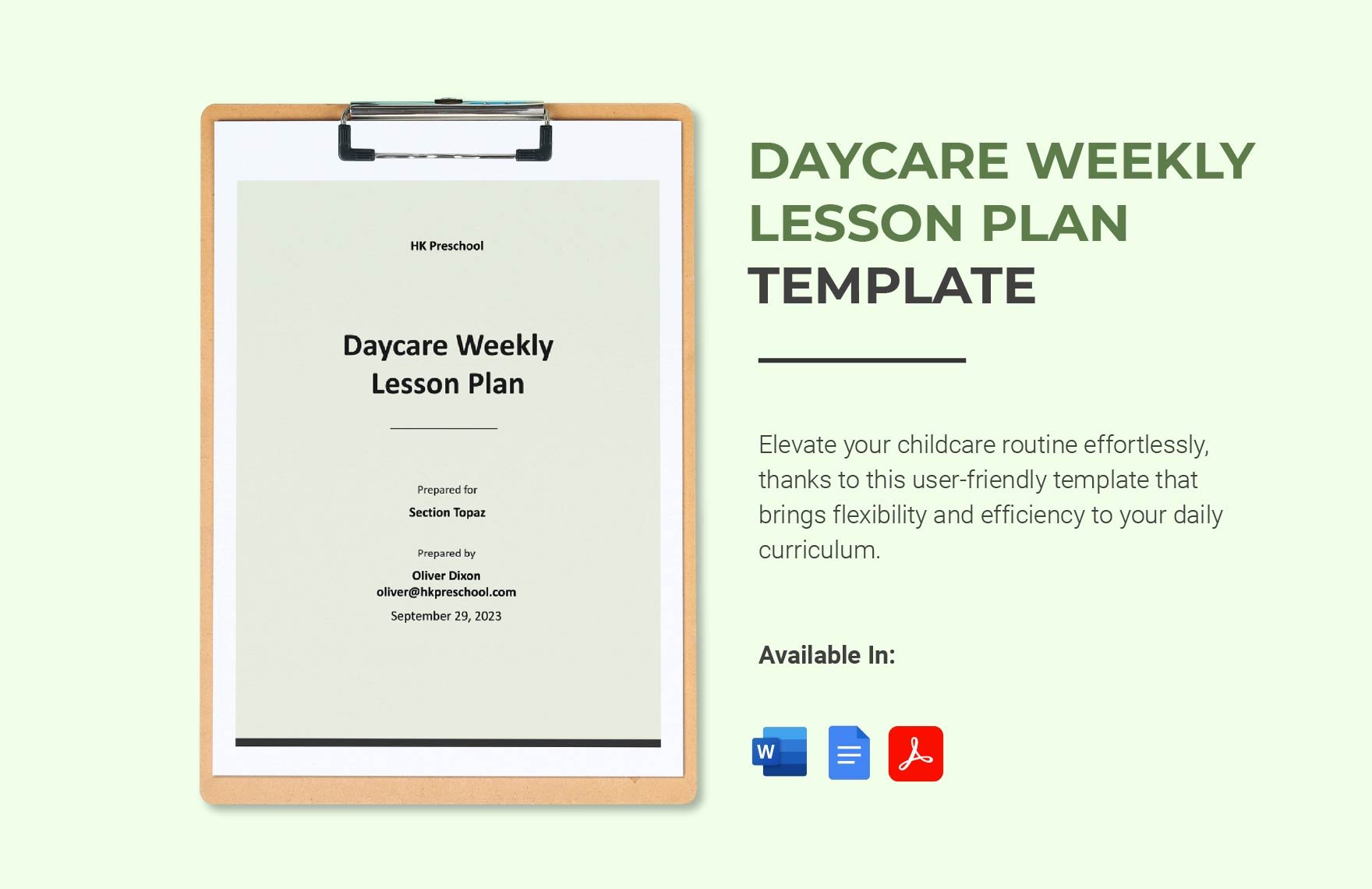Daycare Weekly Lesson Plan Template