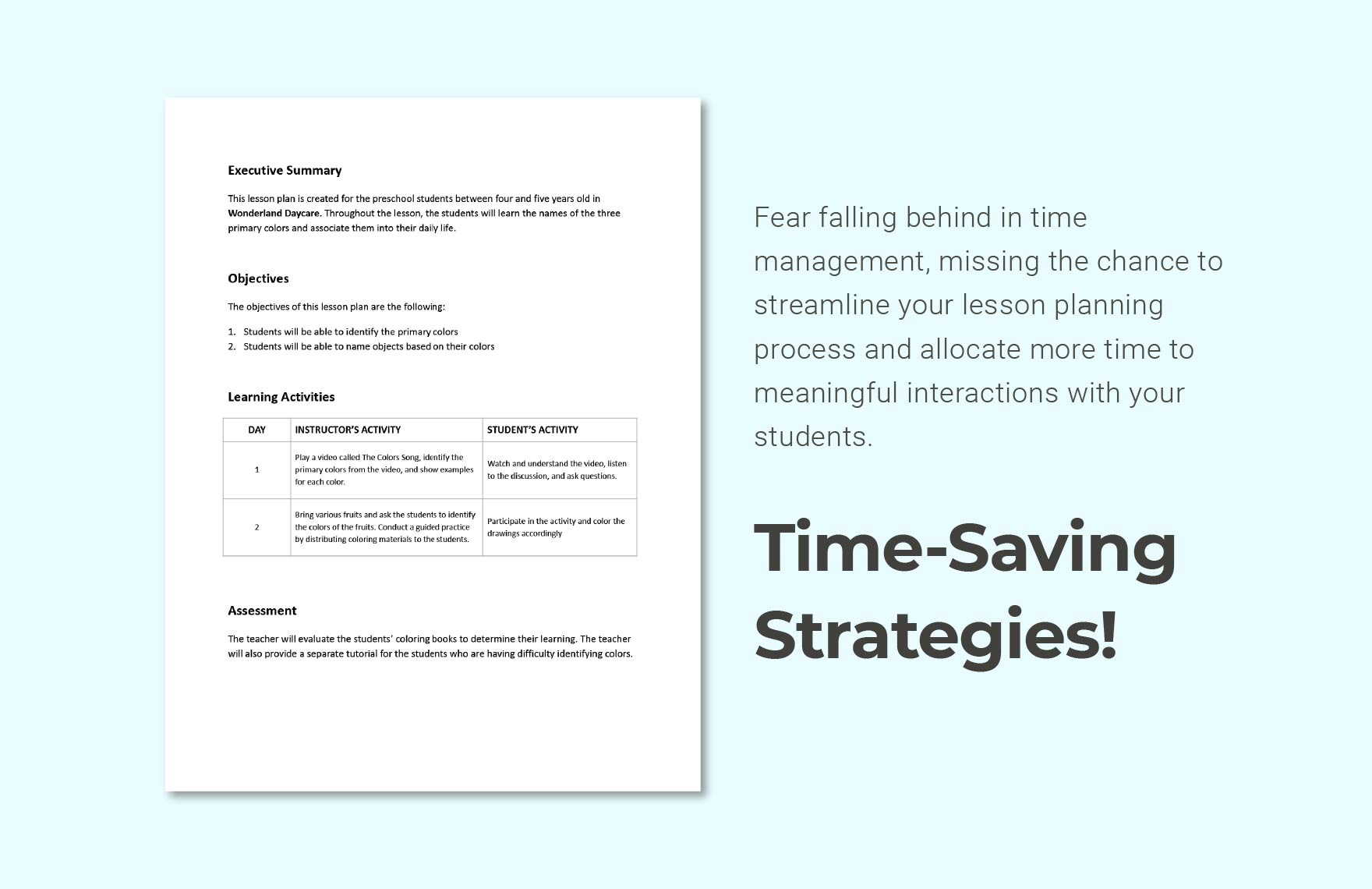 Sample Daycare Lesson Plan Template