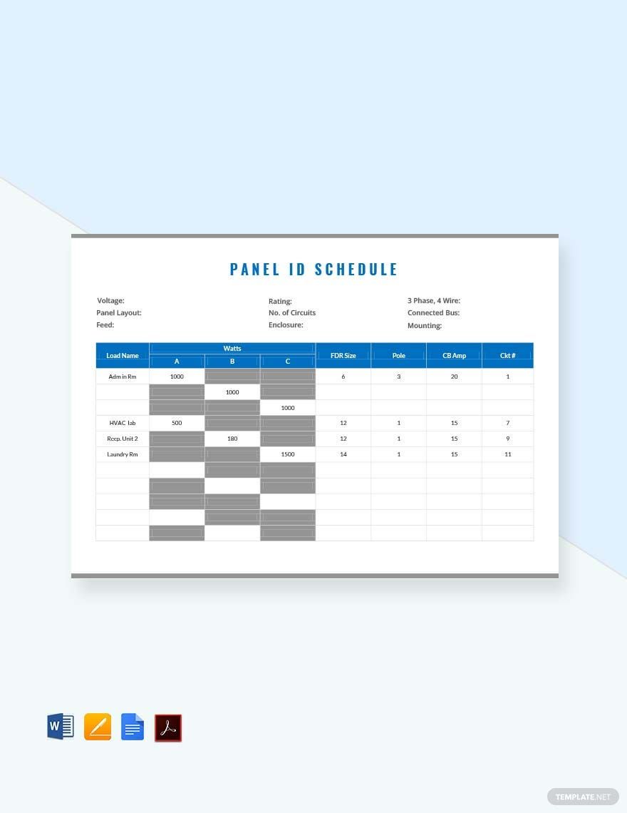 Panel ID Schedule Template