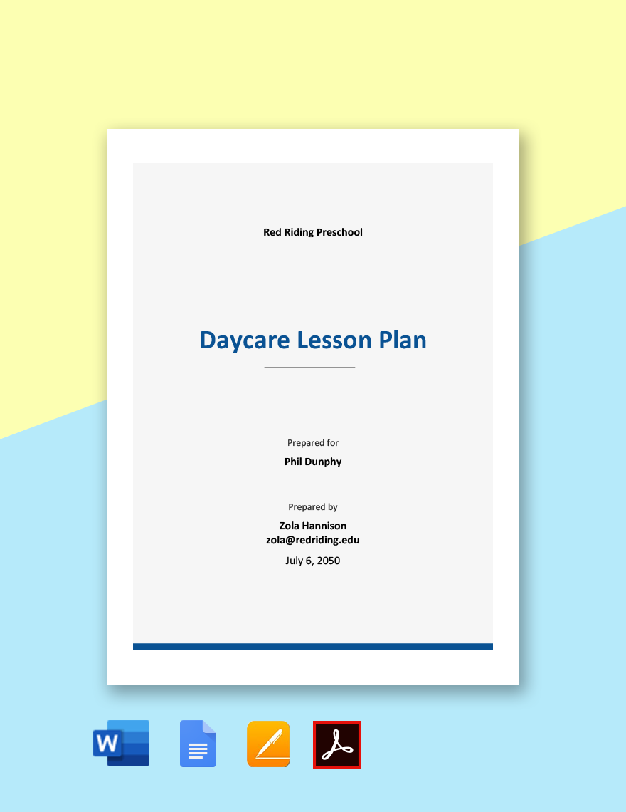 Simple Daycare Lesson Plan Template
