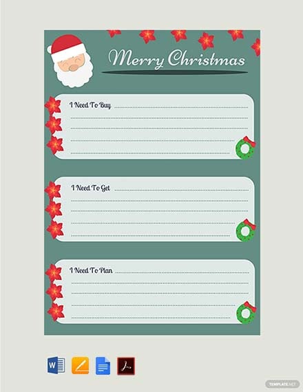 Christmas List Template Word