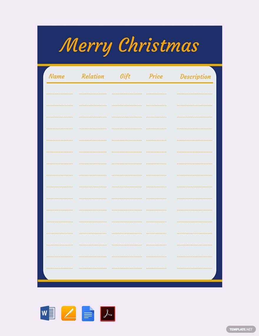 Christmas Wish List Template Google Docs, Word