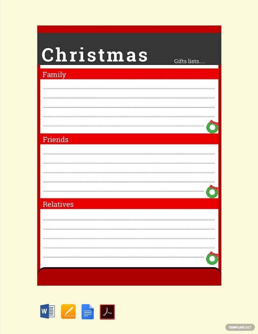 Christmas Wish List for Family Template