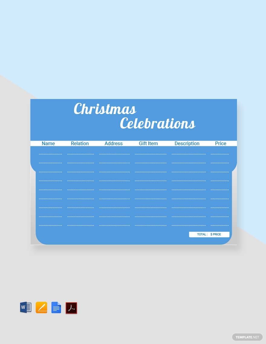 Christmas Celebrations Gift List Template