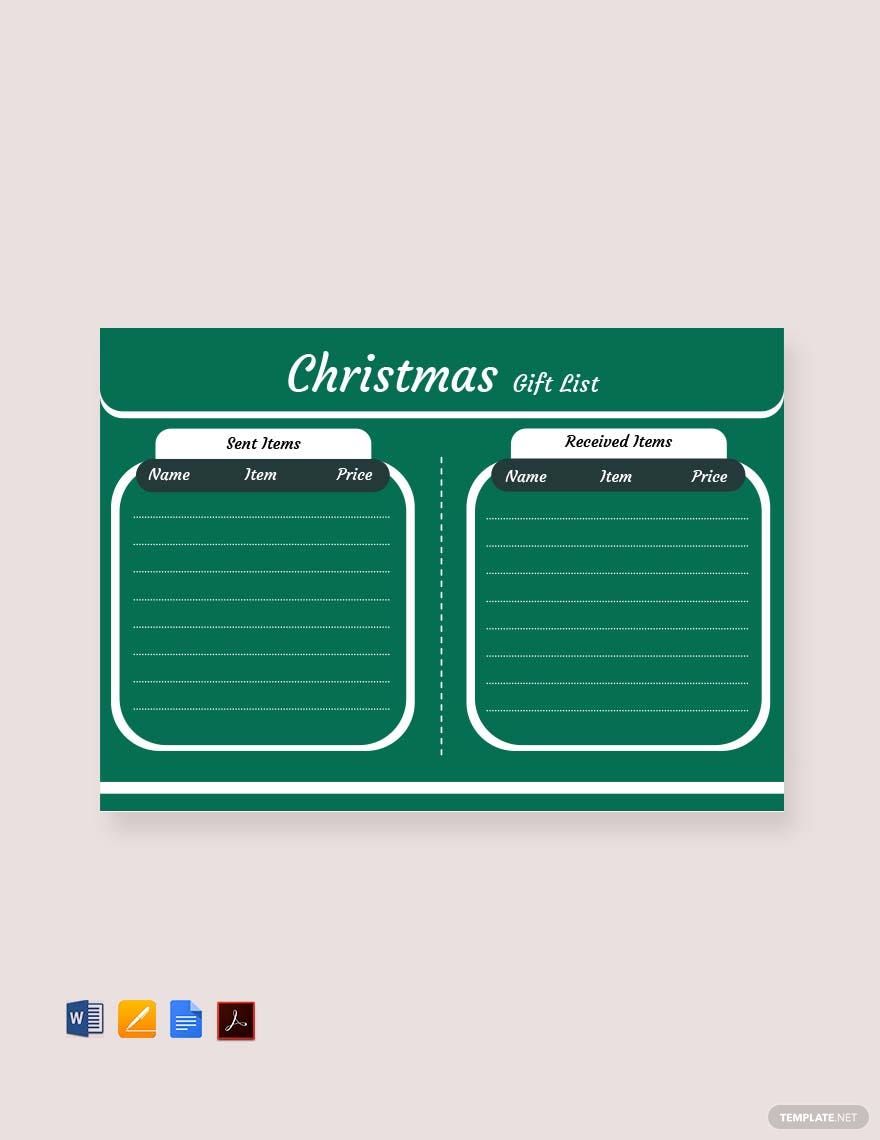 Beautiful Christmas Gift List Template in Google Docs, Word, Pages, PDF - Download | Template.net