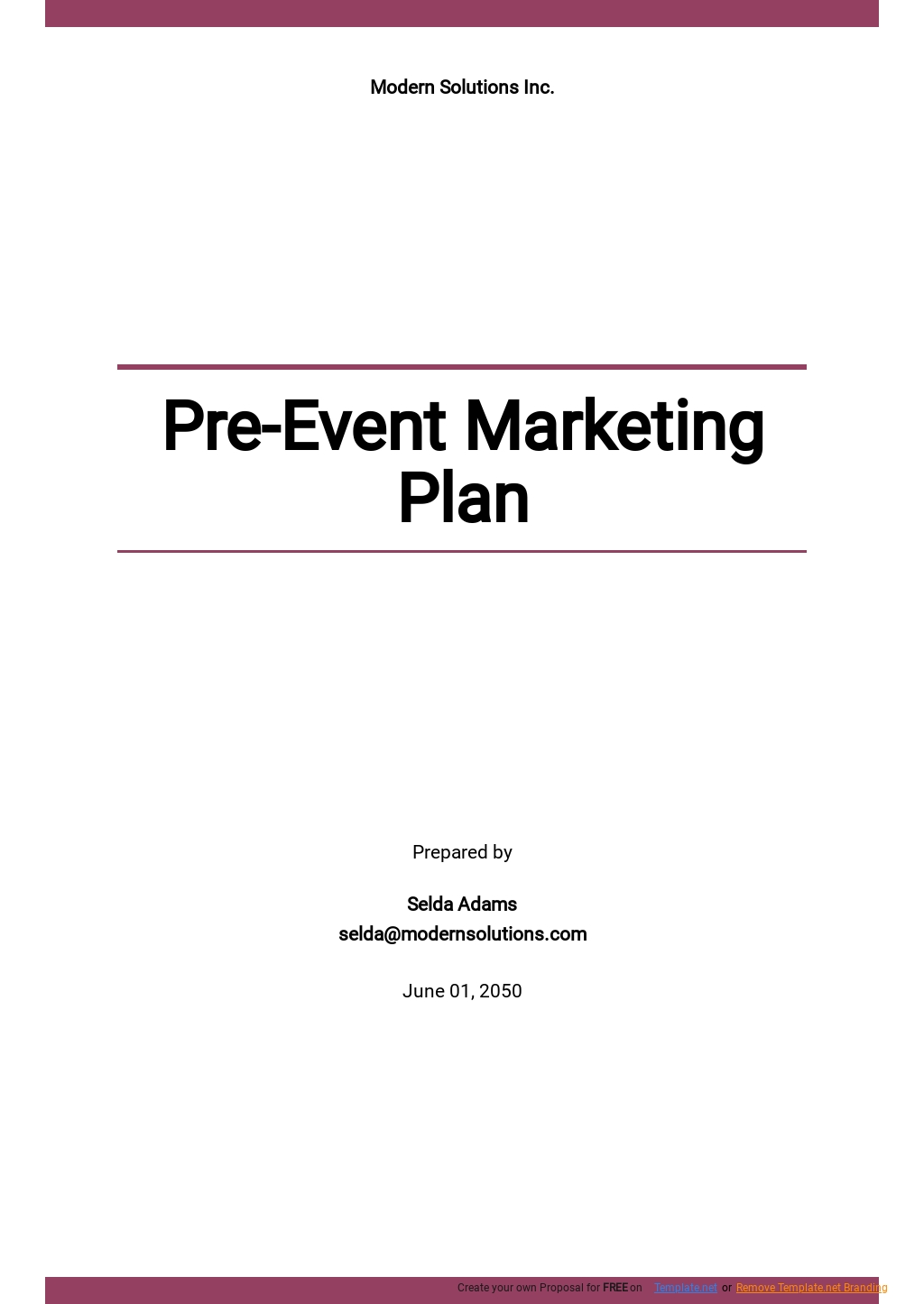 Pre Event Marketing Plan Template