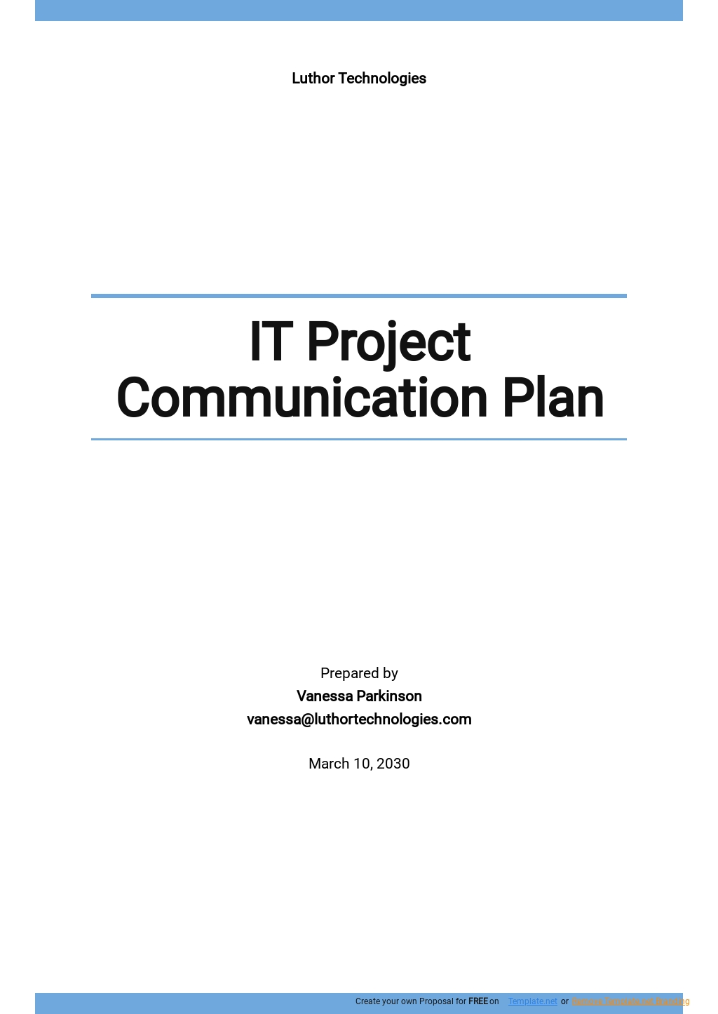 WFH Project Communication Plan Template - Google Docs, Word, Apple ...