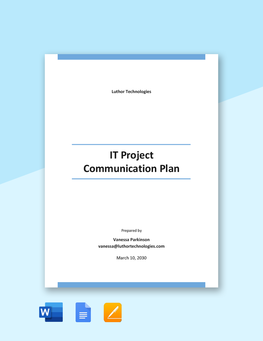 IT Project Communication Plan Template in Word, Google Docs, Apple Pages