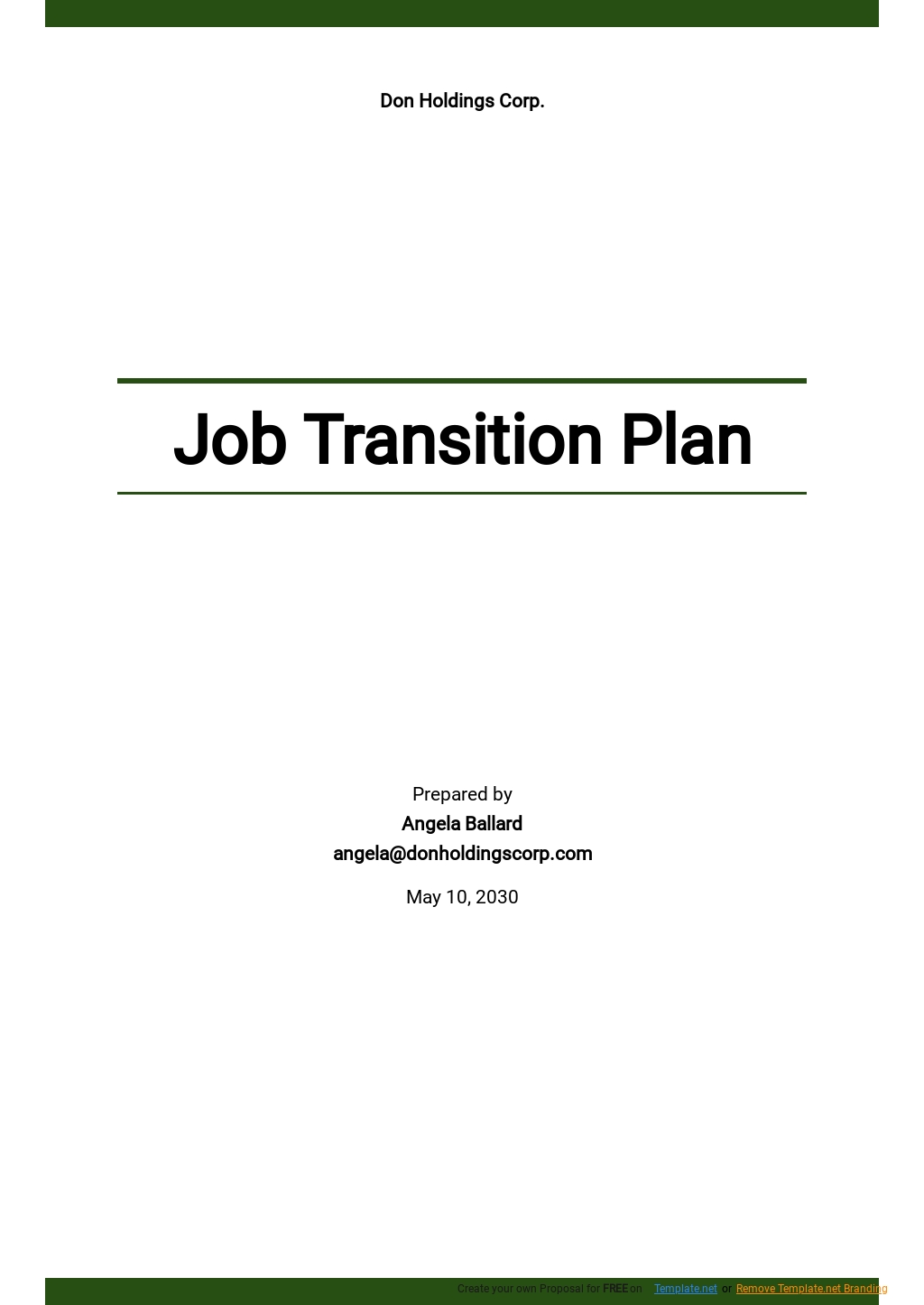 Free Sample Job Transition Plan Template