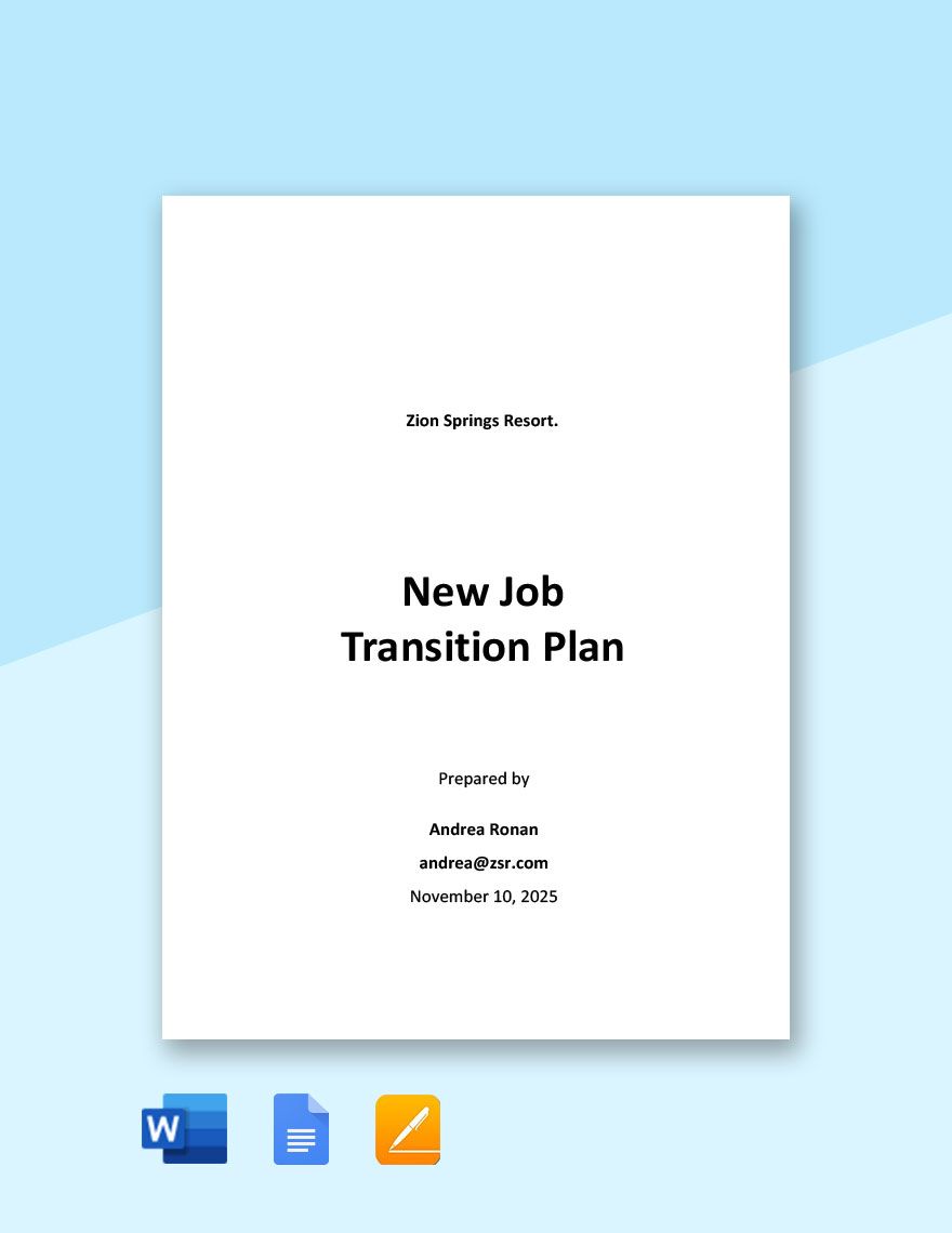 New Job Transition Plan Template in Word, Google Docs, Apple Pages