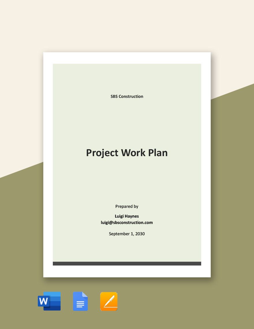 Simple Project Work Plan Template in Word, Google Docs, Apple Pages
