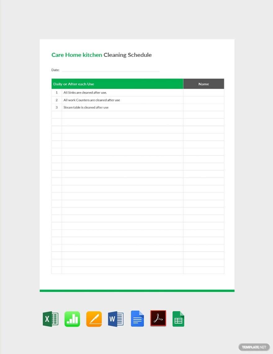 Free Care Home Kitchen Cleaning Schedule Template