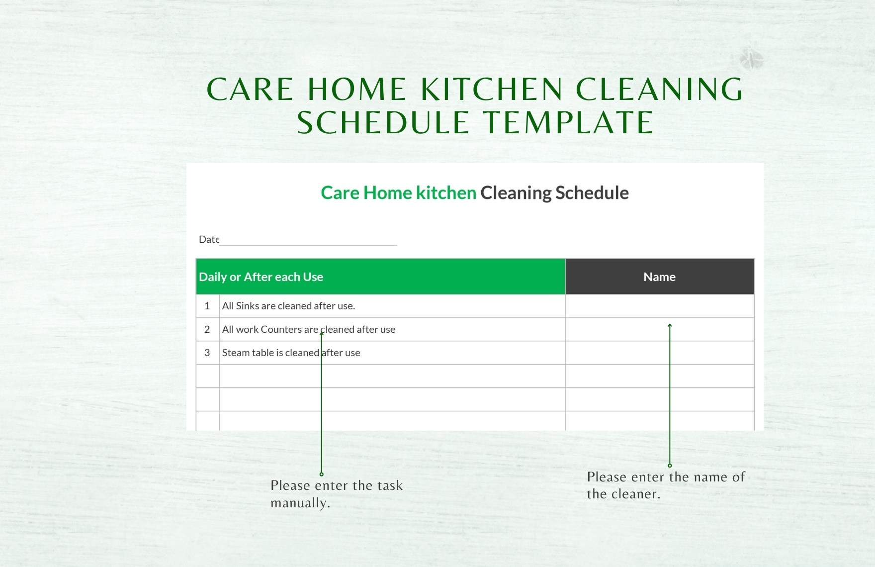 Care Home Kitchen Cleaning Schedule Template