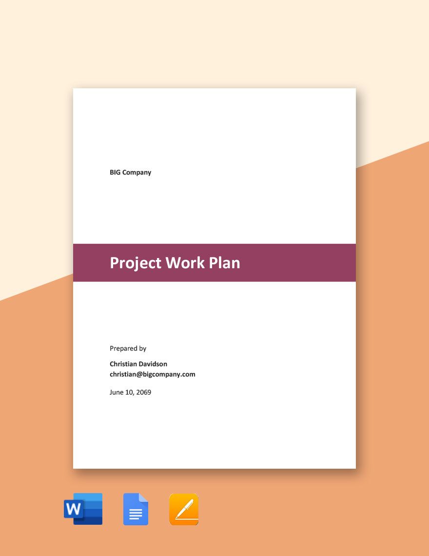 Project Work Plan Template in Word, Google Docs, Apple Pages