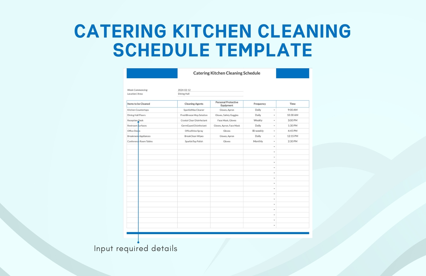 Catering Kitchen Cleaning Schedule Template