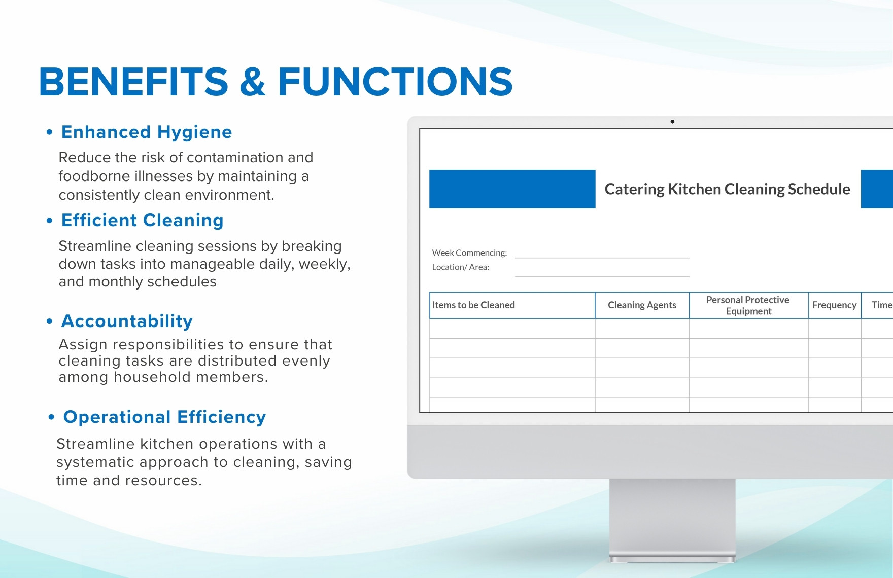 Catering Kitchen Cleaning Schedule Template in Word, Excel, Numbers