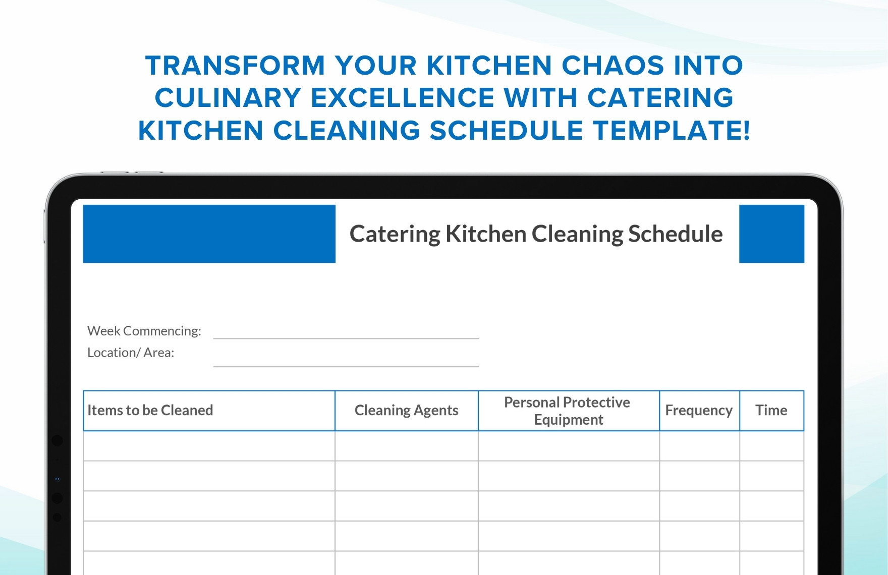 Catering Kitchen Cleaning Schedule Template in Word, Excel, Numbers