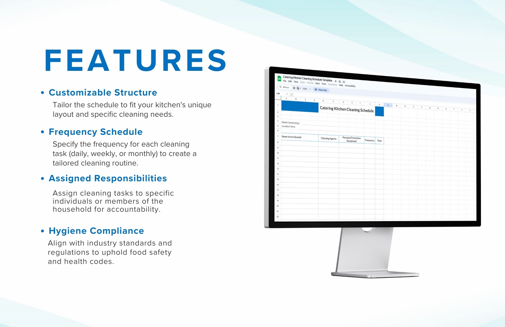 Catering Kitchen Cleaning Schedule Template in Word, Excel, Numbers ...