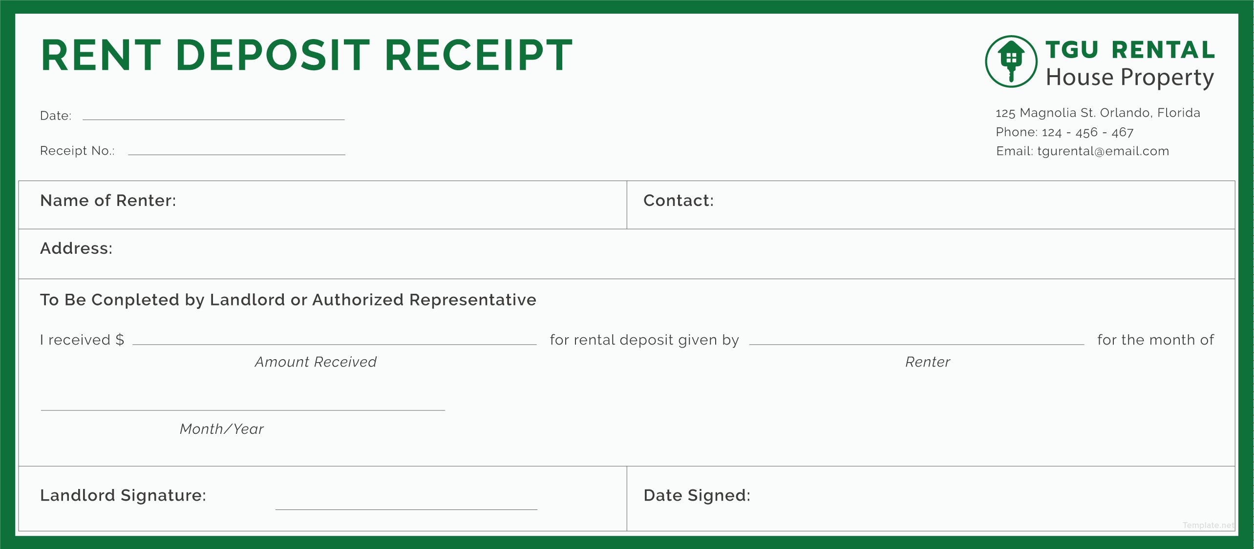 Free Rent Deposit Receipt Template In Adobe Illustrator Microsoft Word Excel Apple Pages 