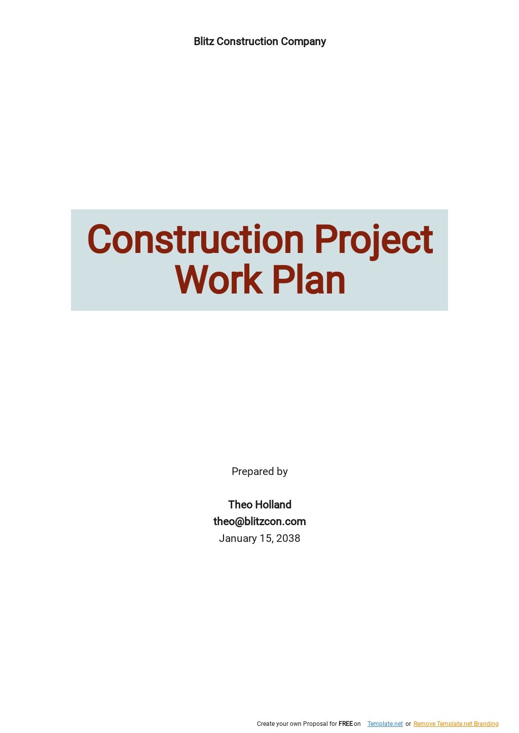 Construction Project Work Plan Template - Google Docs, Word, Apple ...