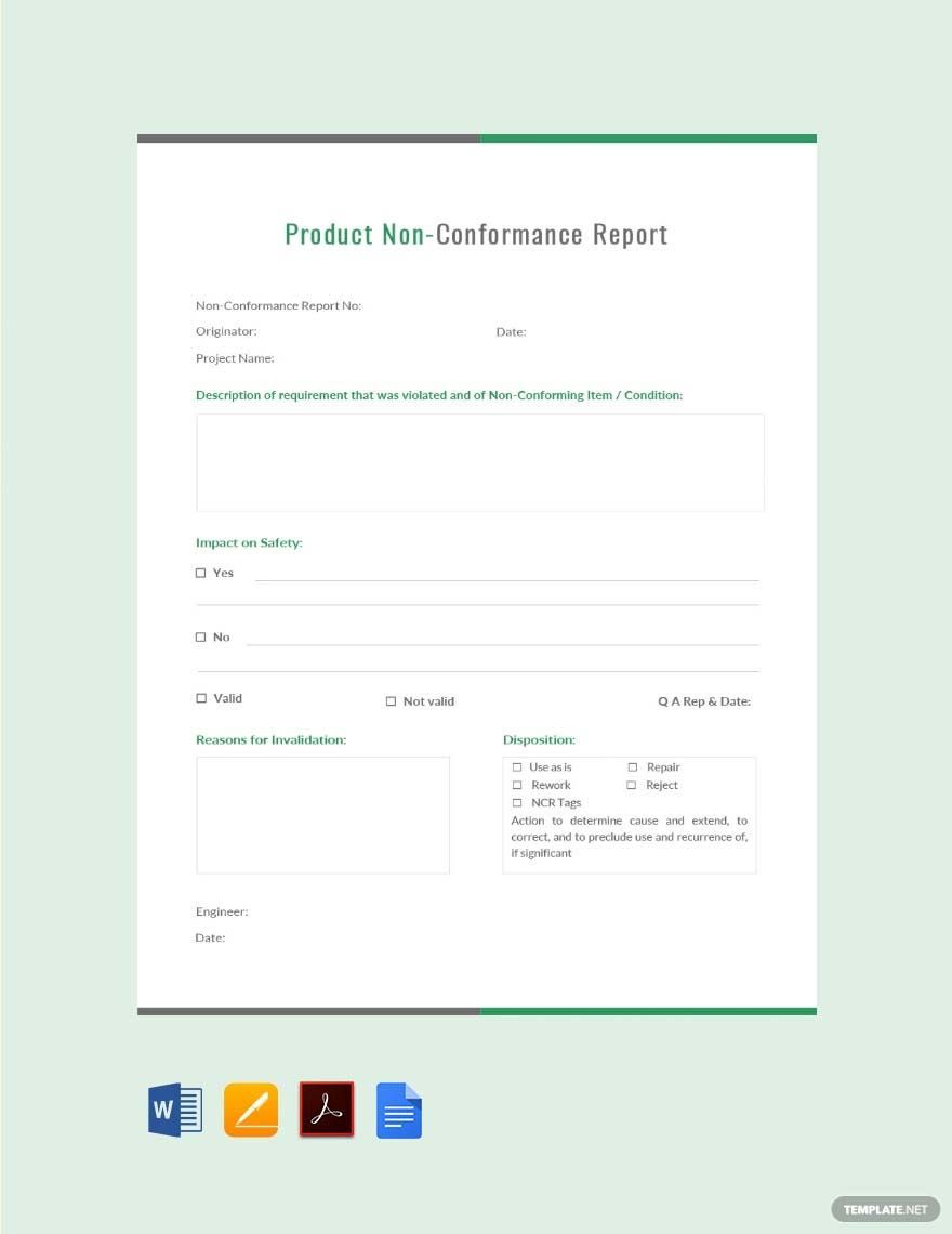 Product Non-Conformance Report Template