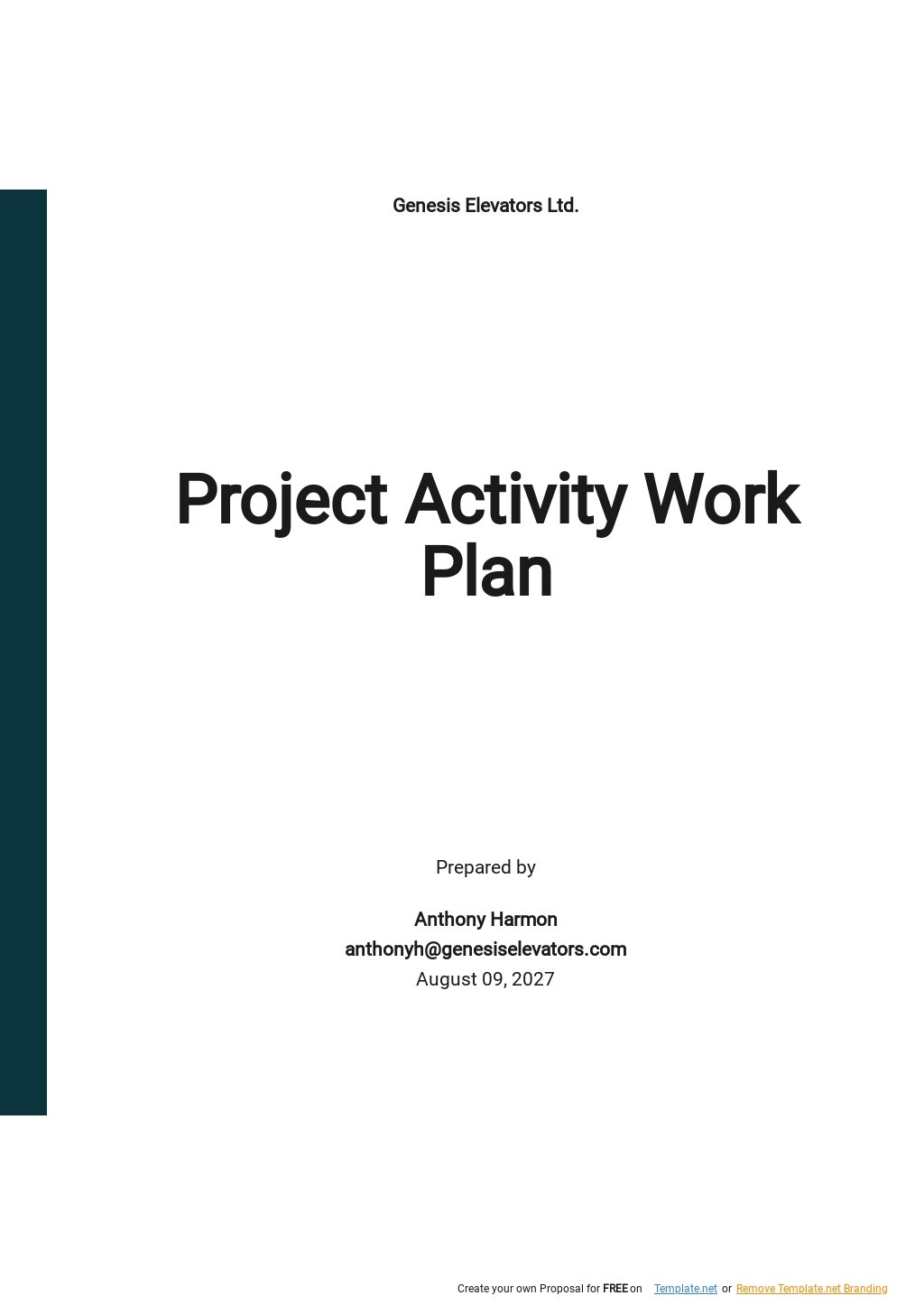 Project Activity Work Plan Template