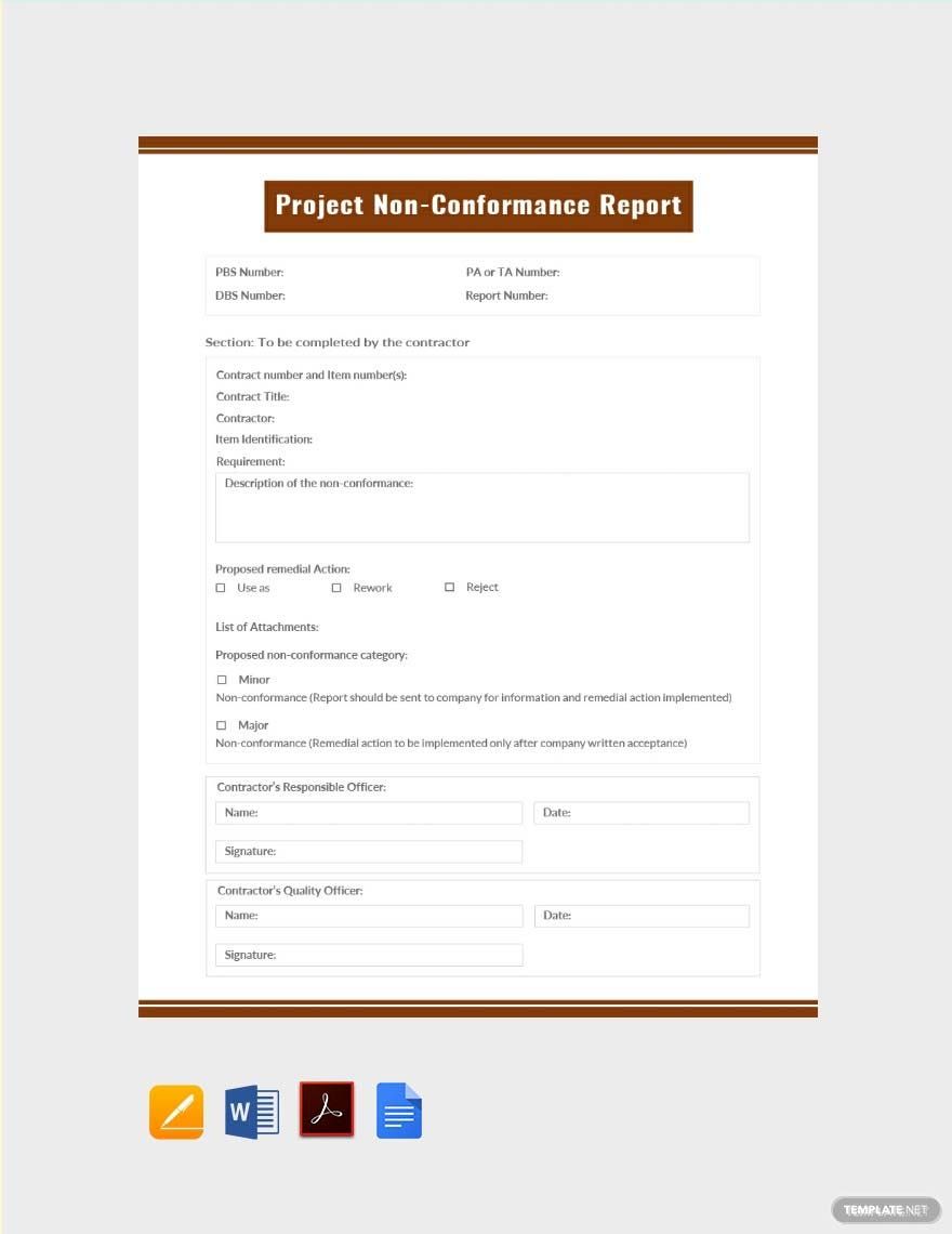 Free Project Non-Conformance Report Template