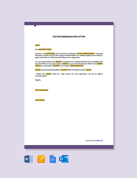 CEO Recommendation Letter Template Free PDF - Word ...