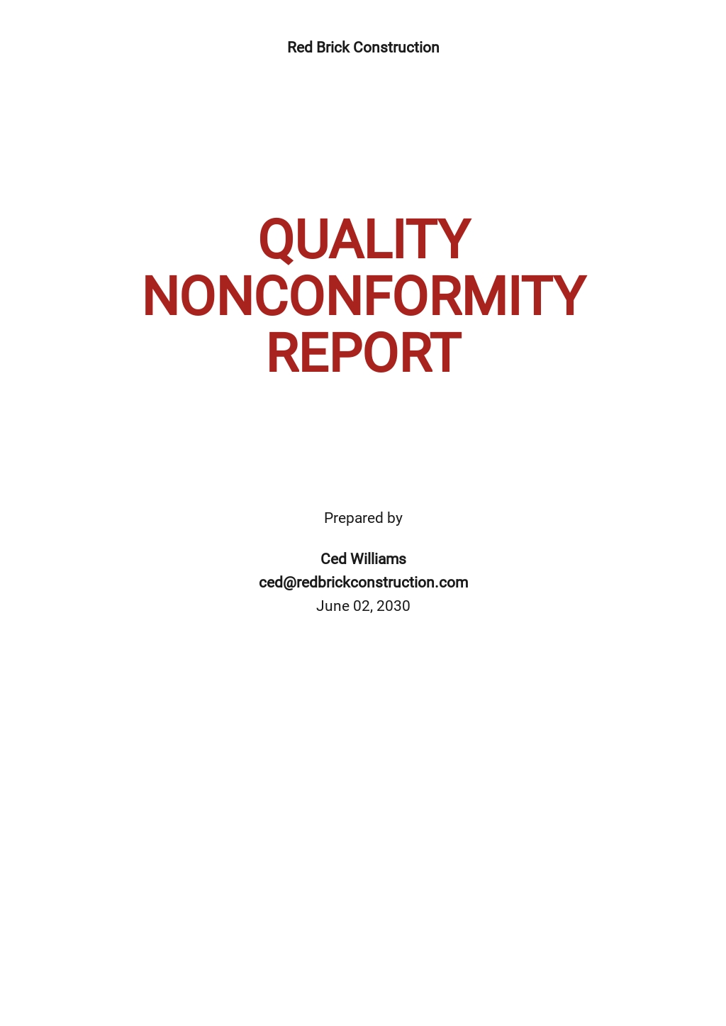 Quality Non Conformance Report Template