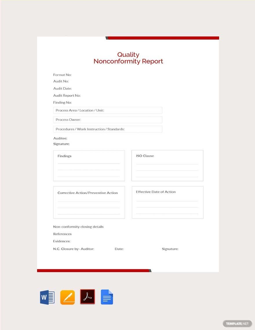Quality Nonconformity Report Template