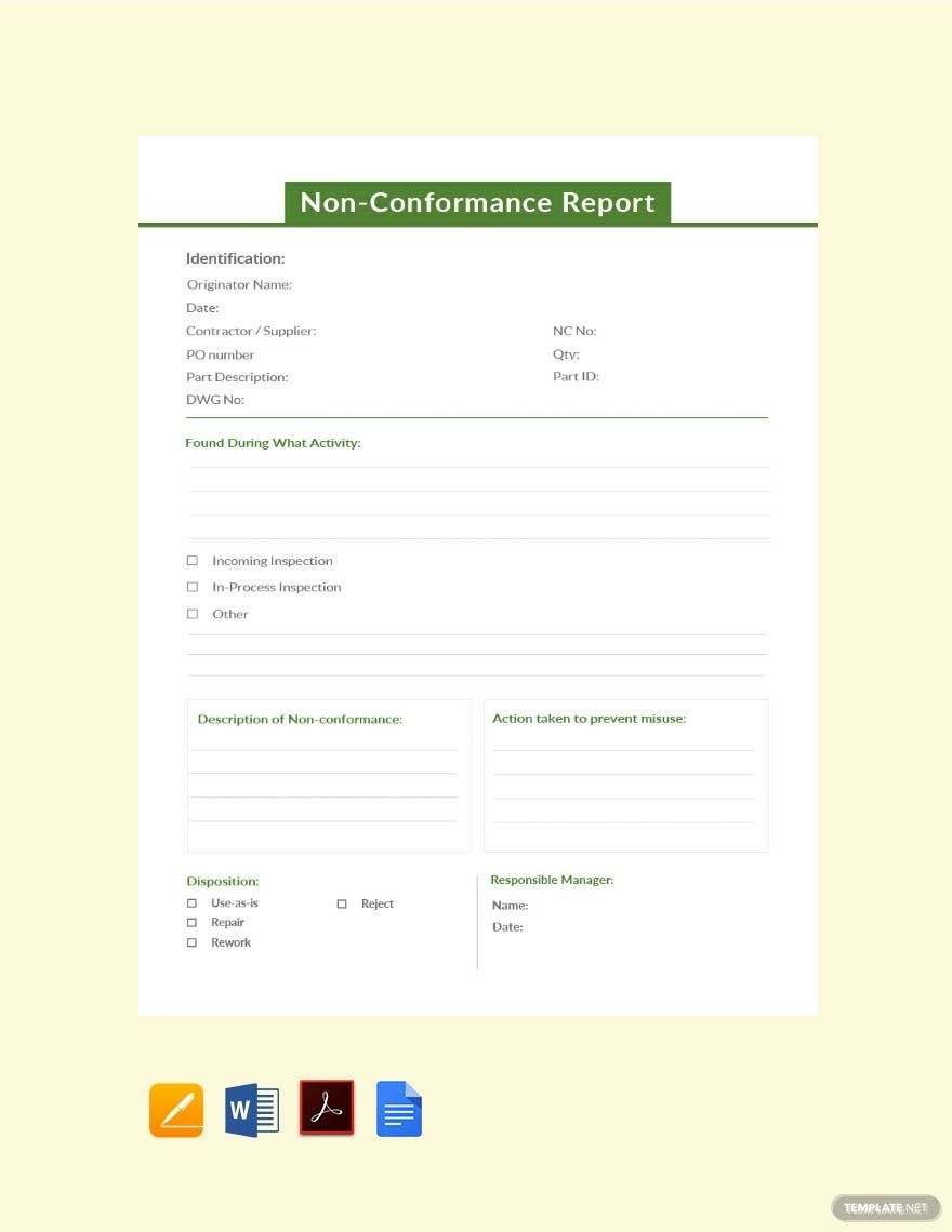 Free Simple Non-Conformance Report Template