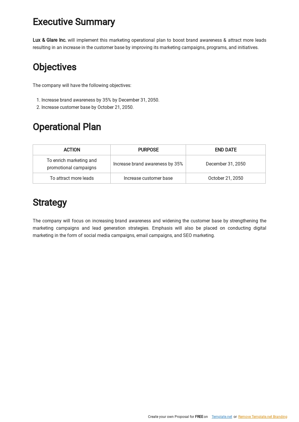 Blank Operational Plan Template in Google Docs, Word, Apple Pages, PDF ...