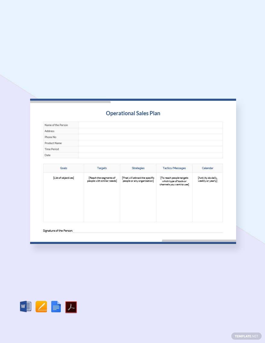 Operational Sales plan Template
